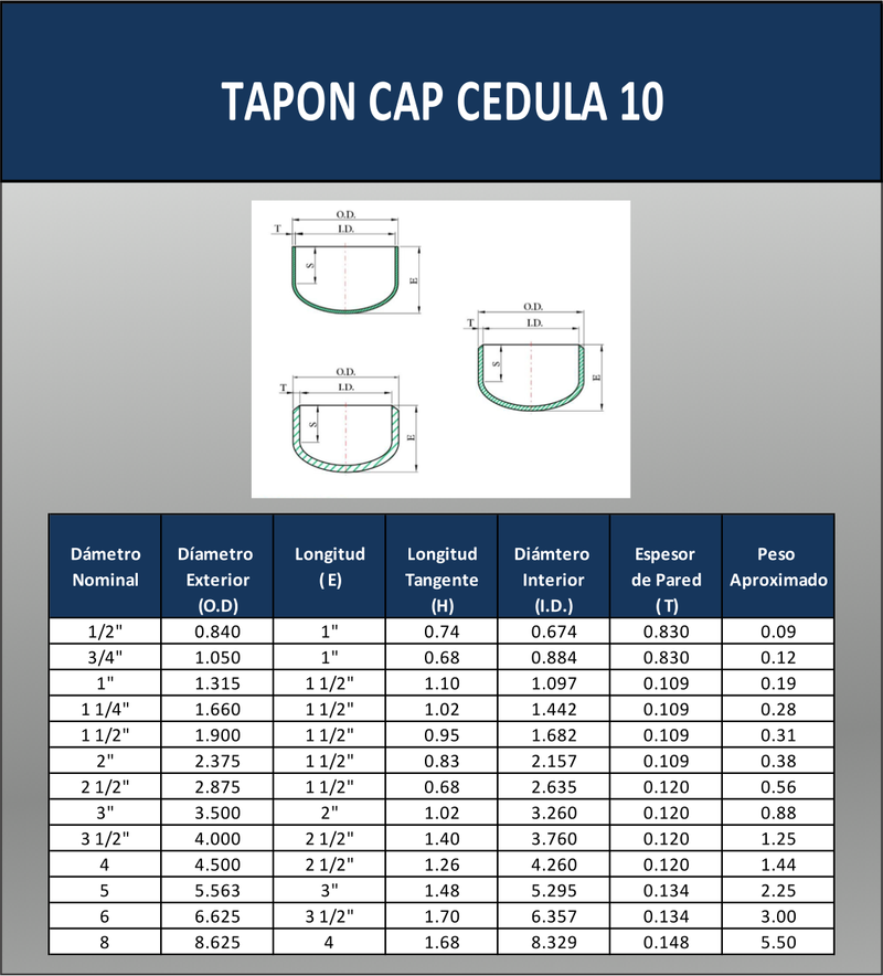 TAPON CAP CEDULA 10 T304