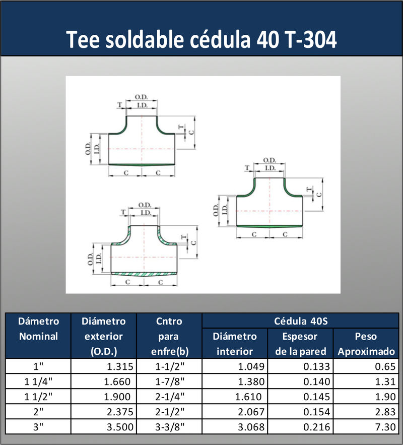 TEE SOLDABLE CEDULA 40 T-304